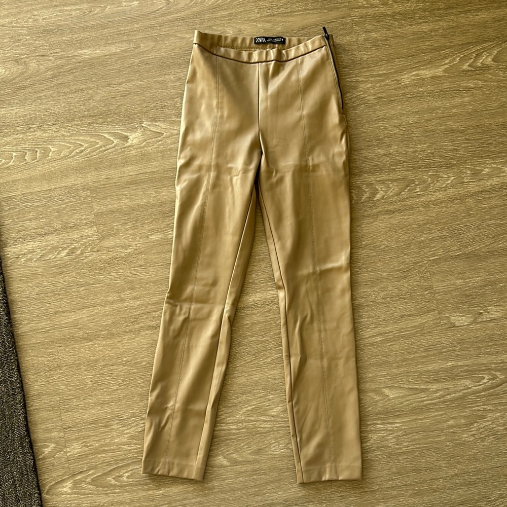 Skinny Faux Leather Tan Pants